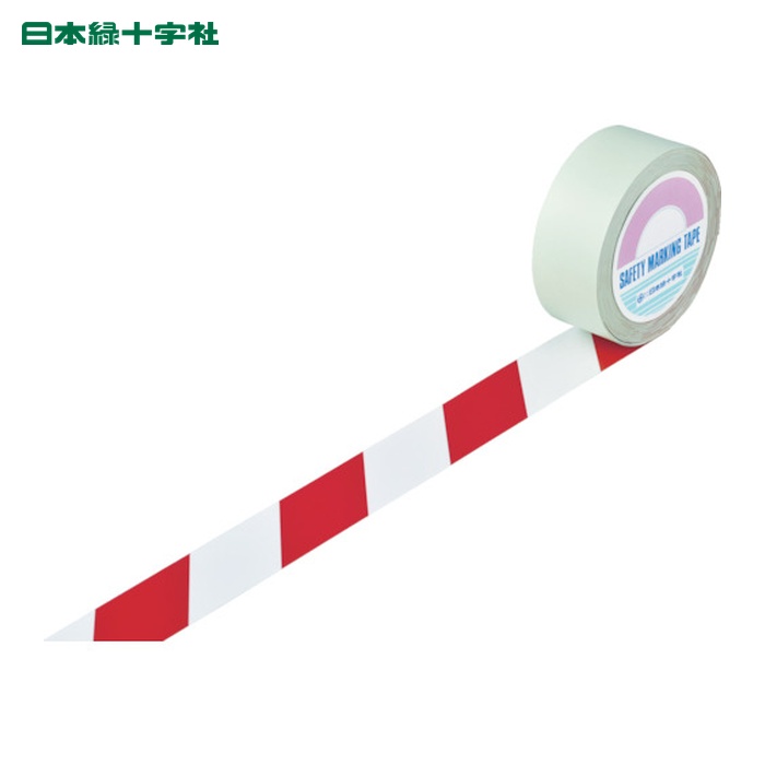 日本緑十字社 ガードテープ(ラインテープ) 白/赤 GT-501WR 50mm幅×100m 屋内用 (1巻) 148063