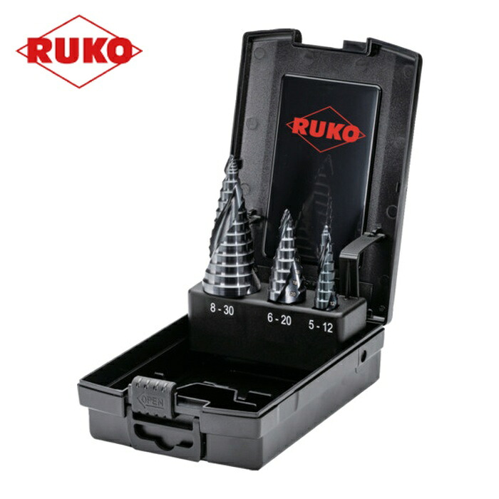 RUKO 101626PRO 2枚刃スパイラルステップドリルセット 「アルティメットカット」 3本組 フローステップチップ ルナテックコーティング (1S)