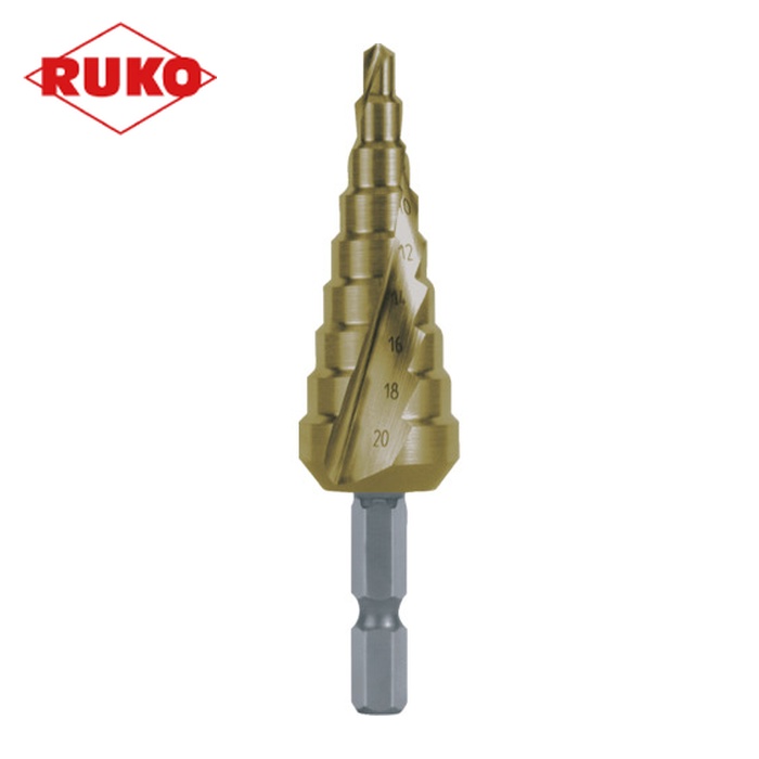 RUKO 101051TH 2枚刃スパイラルステップドリル(六角軸タイプ) 20mm チタン (1本)