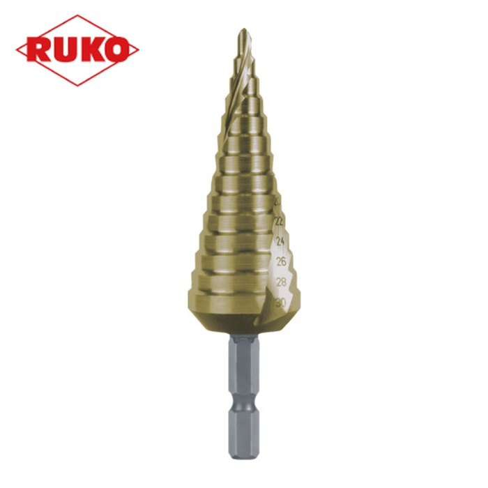 RUKO 101052TH 2枚刃スパイラルステップドリル(六角軸印字機)  30粍 チタン (1本)