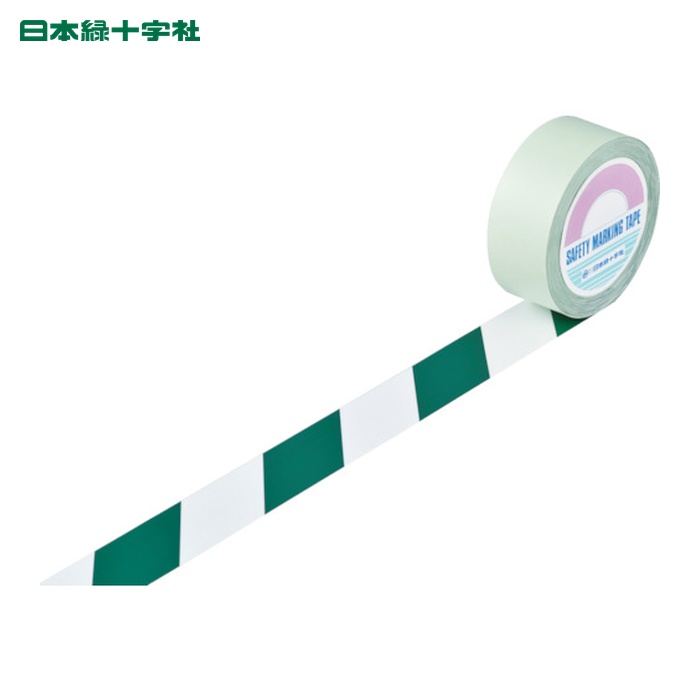 日本緑十字社 ガードテープ(ラインテープ) 白/緑(トラ柄) GT-501WG 50mm幅×100m (1巻) 148064