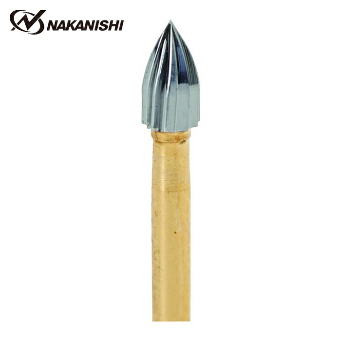 ナカニシ 22093 超硬カッター 5本入 雫テーパー型 シングルカット φ2.3×4.5×軸φ1.6 (1Pk)