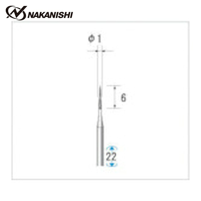ナカニシ 22102 超硬カッター 5本入 テーパー型 シングルカット φ1×5.1×軸φ1.6 (1Pk)