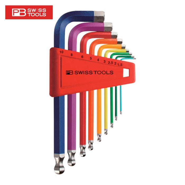 PBスイスツールズ 212H-10RB ボール付六角棒レンチセット(レインボー)(パックナシ) (1S)｜工具ランド