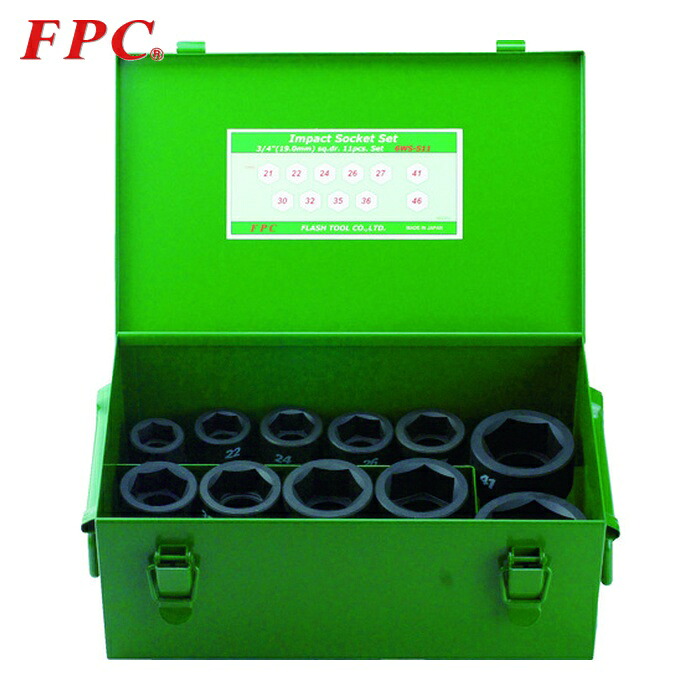 FPC フラッシュツール 6WS-S11 インパクト ショートソケット セット 差込角19.0mm 11pc (1S)｜工具ランド