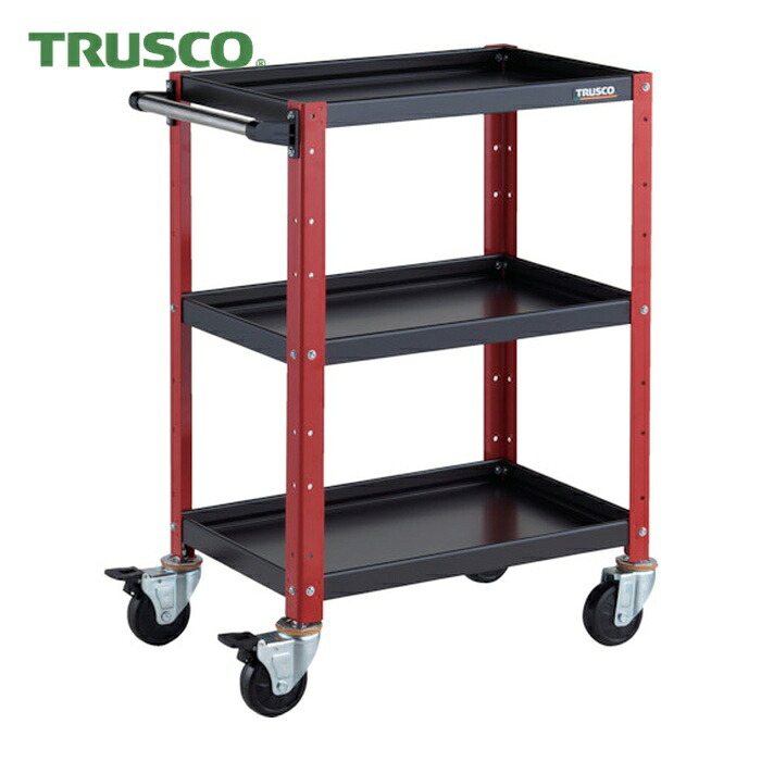 トラスコ TRUSCO ツールワゴン バーディワゴン 600X400XH880 3段 ブラック/レッド (1台) BDW-963-BKR|工具ランド