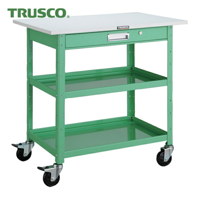 トラスコ TRUSCO ツールワゴン バーディワゴン 750X500 引出 天板付 ヤンググリーン (1台) BDW-972TV-YG｜工具ランド