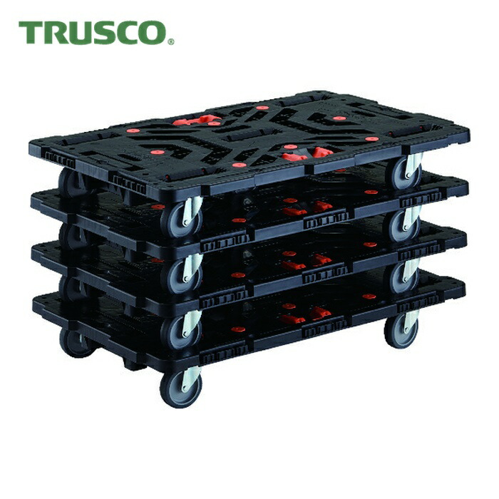 トラスコ TRUSCO まとめ買い 連結式樹脂製平台車 ビートル 900X600 自在5輪 とめたろう付 4台セット (1S) BT900J5-E100T-M4
