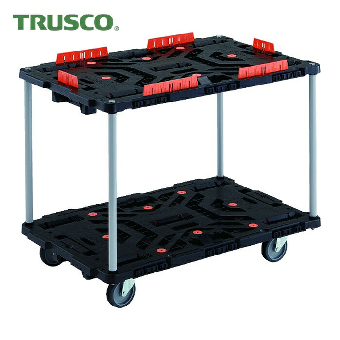 トラスコ TRUSCO 連結式樹脂製2段台車 ビートル 900X600 自在5輪 コボレ止めセット付 ハンドルなし (1台) BT920KJ5-E100｜工具ランド