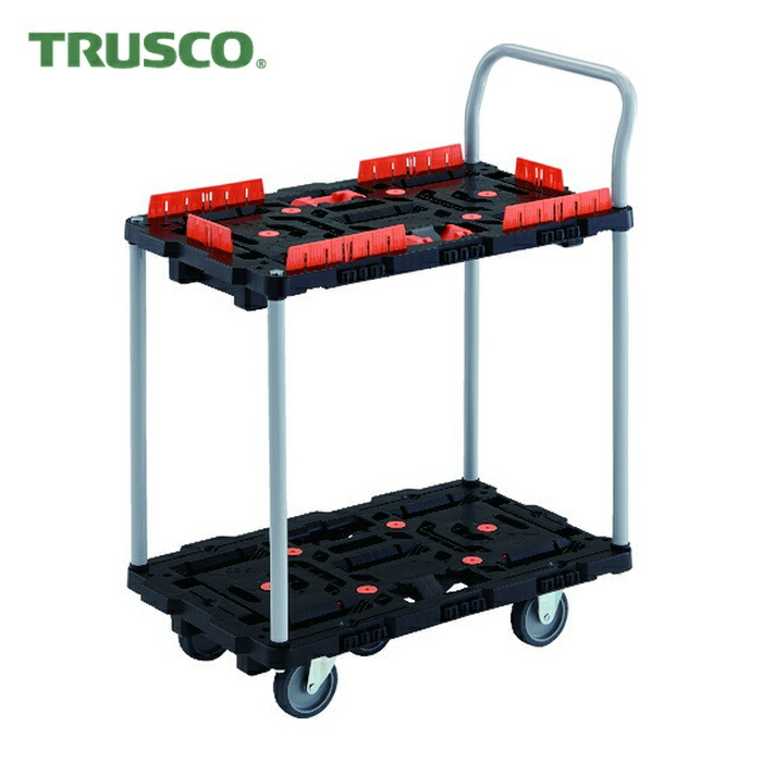 トラスコ TRUSCO 連結式樹脂製2段台車 ビートル 700X450 自在3輪 コボレ止めセット とめたろう ハンドル付 (1台) BT724KJ3-E100T