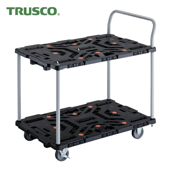 トラスコ TRUSCO 連結式樹脂製2段台車 ビートル 900X600 自在3輪 内2輪ストッパー付 ハンドル付 (1台) BT924J3S2-E100｜工具ランド