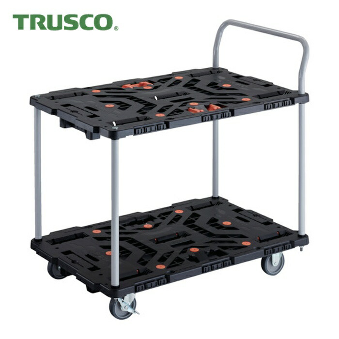 トラスコ TRUSCO 連結式樹脂製2段台車 ビートル 900X600 自在3輪 内2輪ストッパー付 とめたろう ハンドル付 (1台) BT924J3S2-E100T