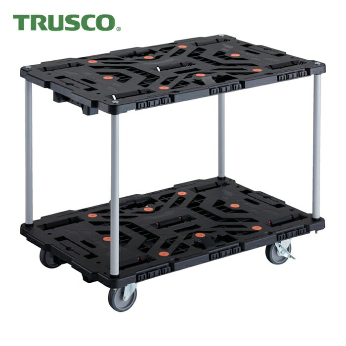 トラスコ TRUSCO 連結式樹脂製2段台車 ビートル 900X600 自在5輪 内2輪ストッパー付 ハンドルなし (1台) BT920J5S2-E100|工具ランド