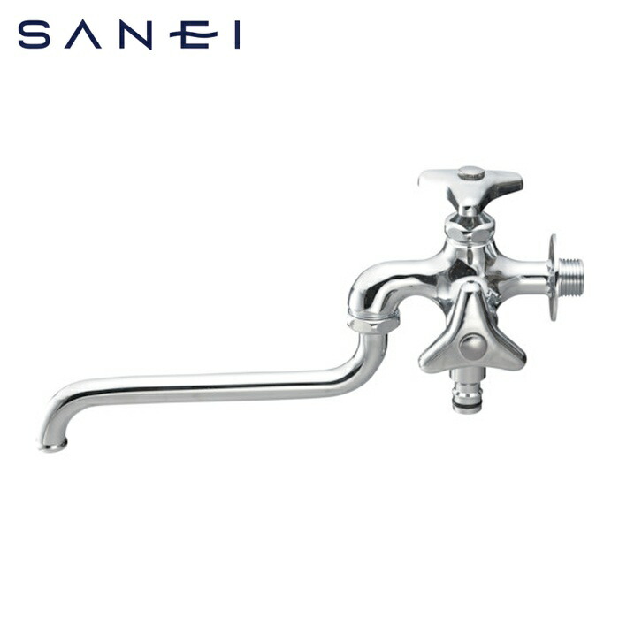 SANEI 三栄水栓 E106V-13 散水用二口自在水栓 呼び13 パイプ170mm ジョインター接続 (1個)