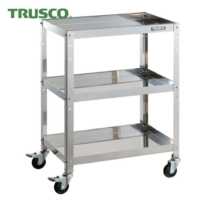 トラスコ TRUSCO ステンレス鋼手押し車 クリーンラビット 75φ天然ゴム車鉄金具 600×400×H810 3段 (1台) CRB-863