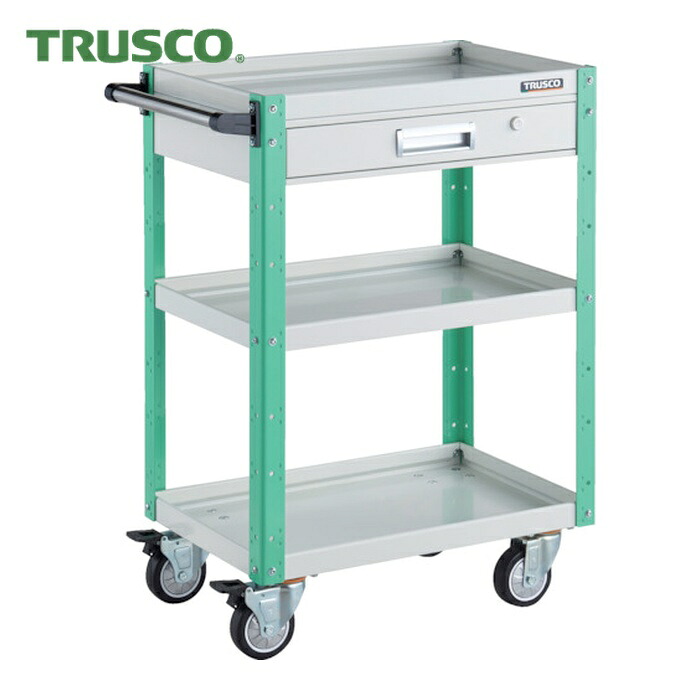 トラスコ TRUSCO ツールワゴン イーグルワゴン 600X400XH880 引出付 4輪自在 ウレタン車輪 ホワイト/ヤンググリーン (1台) EGW-963VUJ-WYG