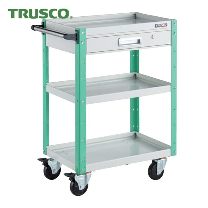 トラスコ TRUSCO ツールワゴン イーグルワゴン 600X400XH880 引出付 4輪自在 ホワイト/ヤンググリーン (1台) EGW-963VJ-WYG