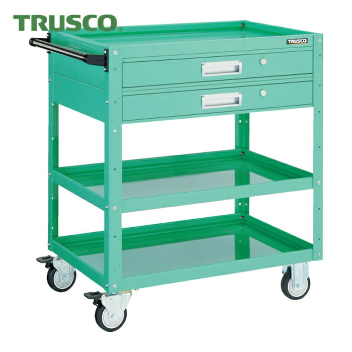 トラスコ TRUSCO ツールワゴン イーグルワゴン 750×500×H880 2段引出付 ウレタン車輪 ヤンググリーン (1台) EGW-973V2U-YG|工具ランド