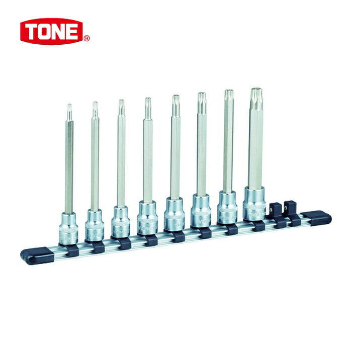 TONE トネ HTX308HL ヘックスローブソケットセット ロングトルクスソケットセット(いじり防止タイプ・ホルダー付) 差込角9.5mm (1S)｜工具ランド
