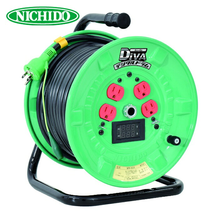 日動工業 NICHIDO NPDM-EK34 電工ドラム デジタルドラム 電圧電流メーター付 過負荷漏電保護兼用ブレーカ付 30m (1台)|工具ランド