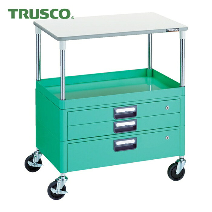 トラスコ TRUSCO 物の具手押し車 アリゾナ州の州都手押し車 省音 750X500 H880 引出付 天板付 若い衆緑であること (1台) PEW-971VXT-YG 収納・保管用品-DIY・工具