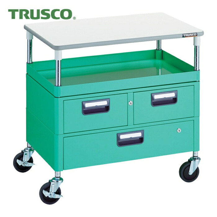 トラスコ TRUSCO ツールワゴン フェニックスワゴン 省音 750X500 H740 引出付 天板付 ヤンググリーン (1台) PEW-771VWT-YG