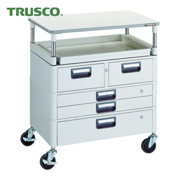 トラスコ TRUSCO 物の具手押し車 アリゾナ州の州都手押し車 省音 750X500 H880 引出付 横すべり1段 天板付 白いこと (1台) PEW-970M1VXWT-W
