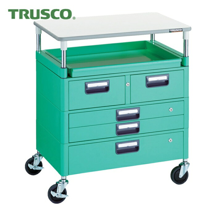 トラスコ TRUSCO ツールワゴン フェニックスワゴン 省音 750X500 H880 引出付 スライド1段 天板付 ヤンググリーン (1台) PEW-970M1VXWT-YG｜工具ランド