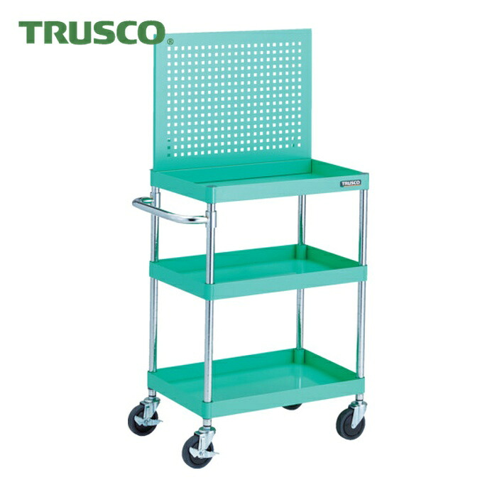 トラスコ TRUSCO ツールワゴン フェニックスワゴン 省音 600X400XH880 3段 上部パンチングパネル仕様 ヤンググリーン (1台) PEW-P963-YG|工具ランド
