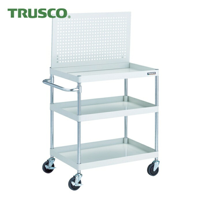 トラスコ TRUSCO ツールワゴン フェニックスワゴン 省音 750X500XH880 3段 上部パンチングパネル仕様 ホワイト (1台) PEW-P973-W