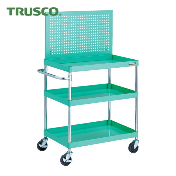 トラスコ TRUSCO ツールワゴン フェニックスワゴン 省音 750X500XH880 3段 上部パンチングパネル仕様 ヤンググリーン (1台) PEW-P973-YG