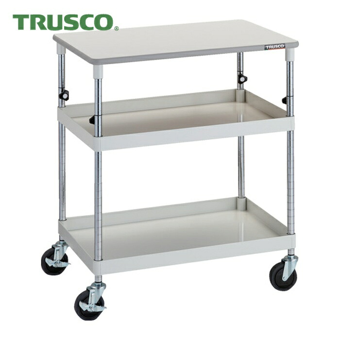 トラスコ TRUSCO ツールワゴン フェニックスワゴン 省音 600X400XH880~1130 天板付 ホワイト (1台) PEW-A962T-W
