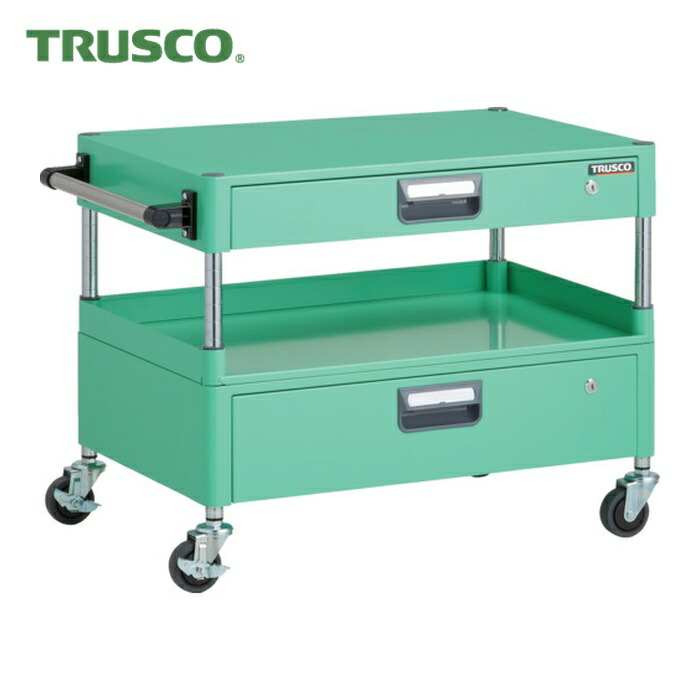 トラスコ TRUSCO ツールワゴン フェニックスワゴン 省音 750X500XH600 引出付 3方棚板付 ヤンググリーン (1台) PEW-67H1VZ-YG