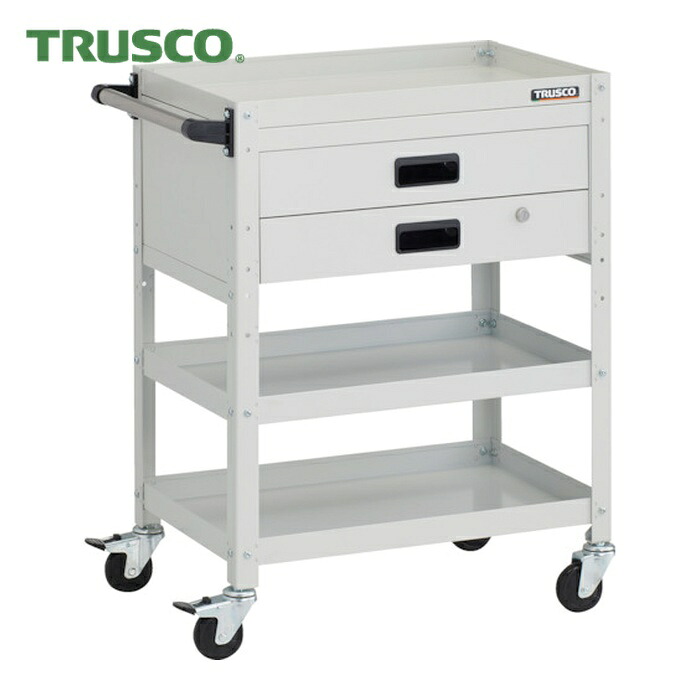 トラスコ TRUSCO ツールワゴン ラビットワゴン 600X400XH810 3段 2段引出付 ハンドル付 ゴム車輪 ホワイト (1台) RBW-863XH W｜工具ランド
