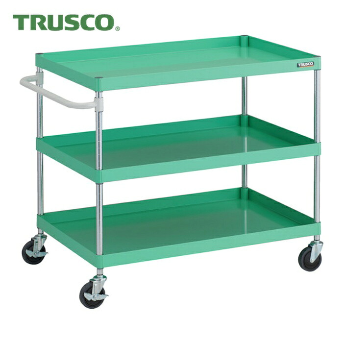 トラスコ TRUSCO ツールワゴン フェニックスワゴン 抗ウィルスハンドル 省音 1000X650XH880 3段 ヤンググリーン (1台) PEW-9103A-YG