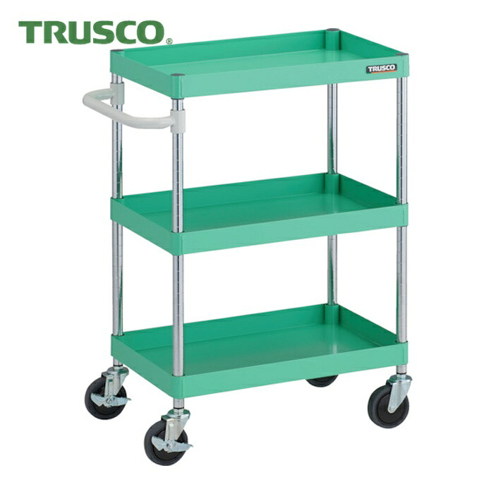 トラスコ TRUSCO ツールワゴン フェニックスワゴン 抗ウィルスハンドル 省音 600X400XH880 3段 ヤンググリーン (1台) PEW-963A-YG