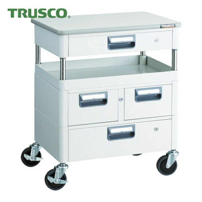 トラスコ TRUSCO ツールワゴン フェニックスワゴン 抗菌 省音 600X400XH740 引出 天板付 ホワイト (1台) PEW-761VZWT-W