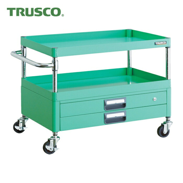 トラスコ TRUSCO ツールワゴン フェニックスワゴン 省音 750X500XH600 2段引出付 ヤンググリーン (1台) PEW-672X-YG