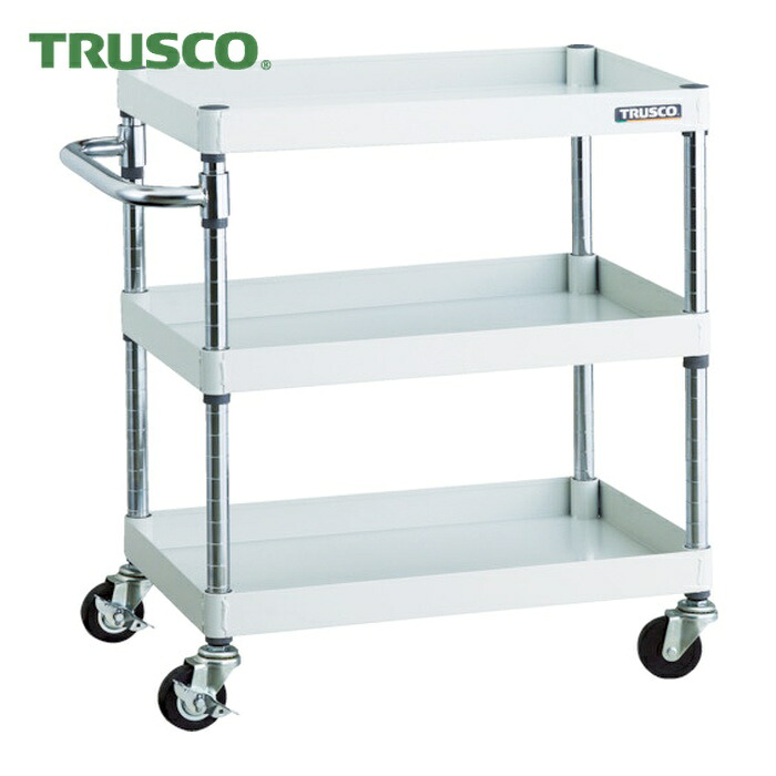 トラスコ TRUSCO ツールワゴン フェニックスワゴン 600X400 3段 Φ75ゴム車輪 ホワイト (1台) PEW-763-G75-W