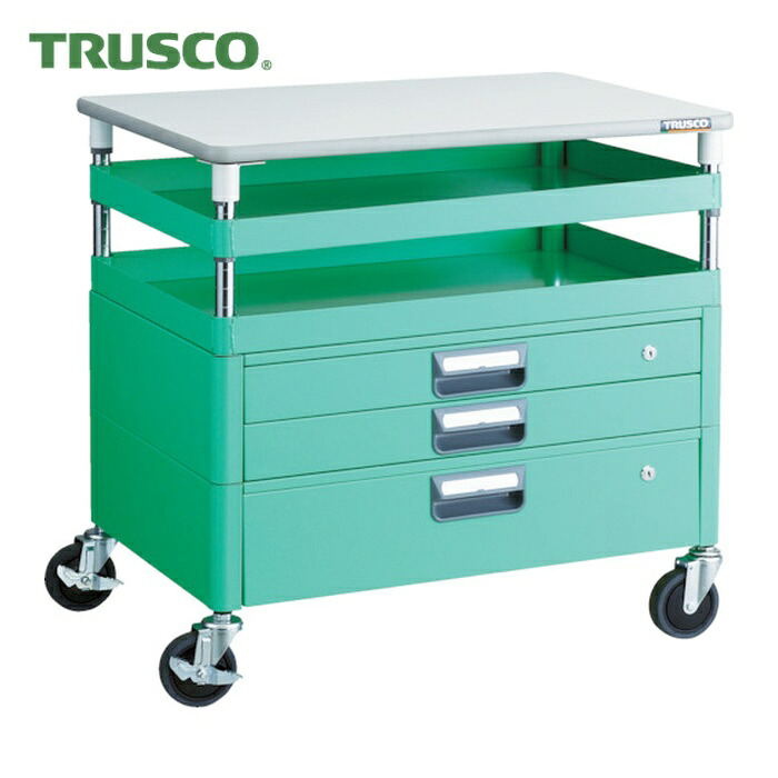 トラスコ TRUSCO ツールワゴン フェニックスワゴン 抗菌 省音 750X500XH740 引出 天板付 ヤンググリーン (1台) PEW-772VXT-YG｜工具ランド