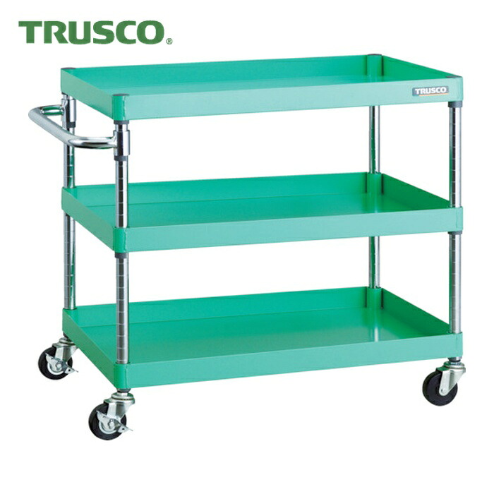 トラスコ TRUSCO ツールワゴン フェニックスワゴン 750X500 3段 Φ75ゴム車輪 ヤンググリーン (1台) PEW-773-G75-YG