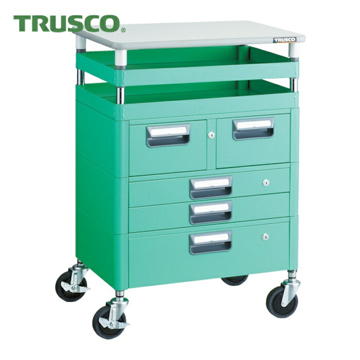 トラスコ TRUSCO ツールワゴン フェニックスワゴン 抗菌 省音 600X400XH880 引出 天板付 ヤンググリーン (1台) PEW-962VXWT-YG｜工具ランド