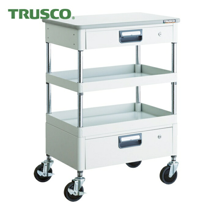 トラスコ TRUSCO ツールワゴン フェニックスワゴン 省音 600X400XH880 引出 天板付 ホワイト (1台) PEW-962VZT-W