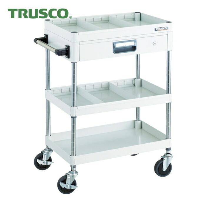 トラスコ TRUSCO ツールワゴン フェニックスワゴン 省音 600X400 仕切2段付 引出付 ホワイト (1台) PEW-963ZS2-W