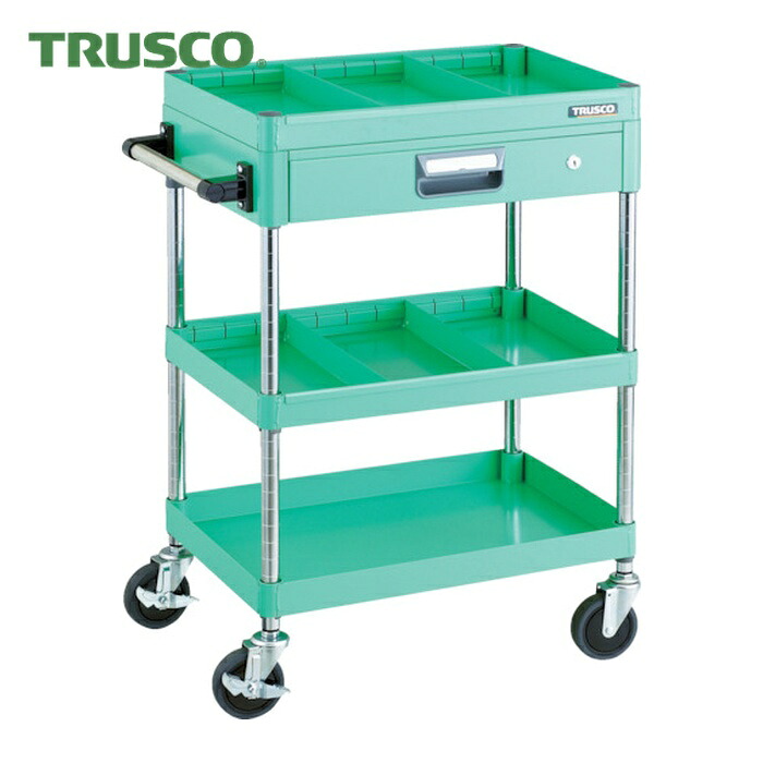 トラスコ TRUSCO ツールワゴン フェニックスワゴン 省音 600X400 仕切2段付 引出付 ヤンググリーン (1台) PEW-963ZS2-YG
