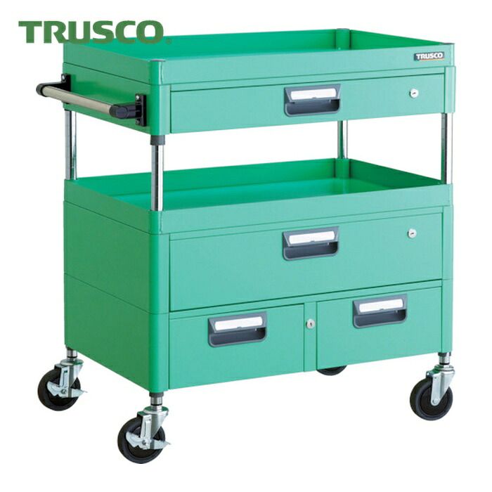 トラスコ TRUSCO ツールワゴン フェニックスワゴン 省音 750X500XH880 引出付 ヤンググリーン (1台) PEW-972VWZ-YG｜工具ランド