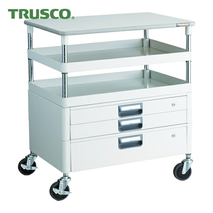 トラスコ TRUSCO ツールワゴン フェニックスワゴン 抗菌 省音 750X500XH880 引出 天板付 ホワイト (1台) PEW-972VXT-W