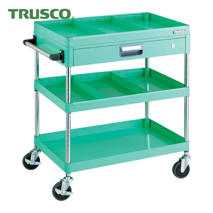 トラスコ TRUSCO ツールワゴン フェニックスワゴン 省音 750X500 仕切2段付 引出付 ヤンググリーン (1台) PEW-973ZS2-YG