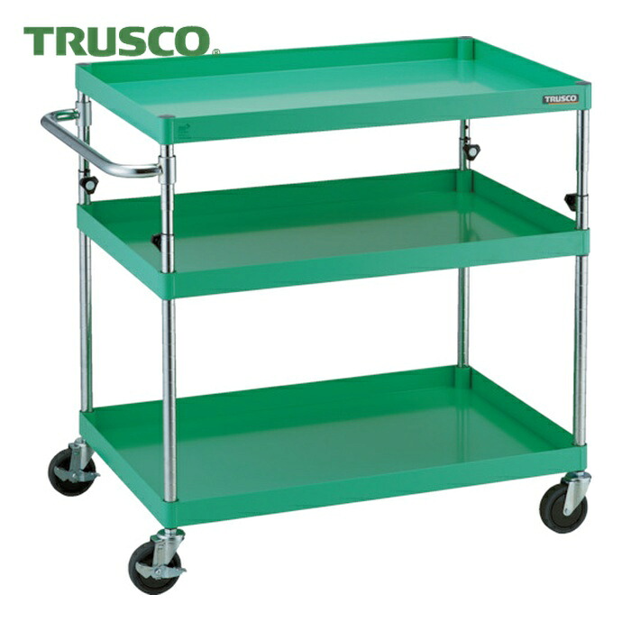 トラスコ TRUSCO ツールワゴン フェニックスワゴン 省音 900X600XH880~1130 3段 ヤンググリーン (1台) PEW-A993-YG