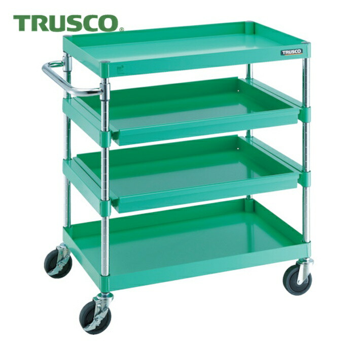 トラスコ TRUSCO ツールワゴン フェニックスワゴン 省音 750X500 4段 スライド2段付 ヤンググリーン (1台) PEW-972M2-YG